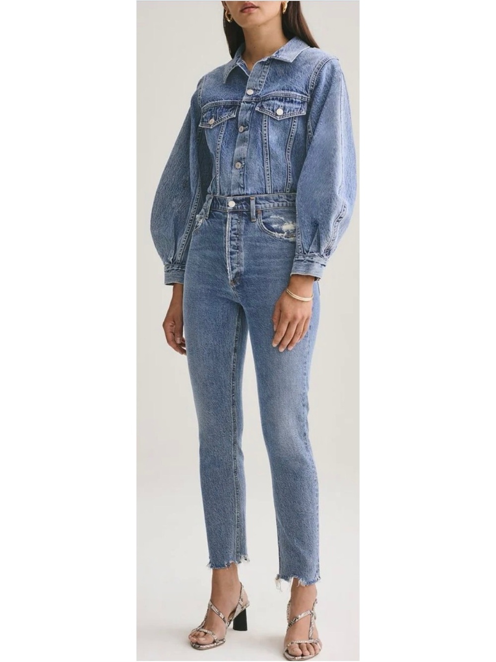 Agolde Nico High Rise Slim Fit Jeans Women's Size 28 Button Fly Ankle Distressed